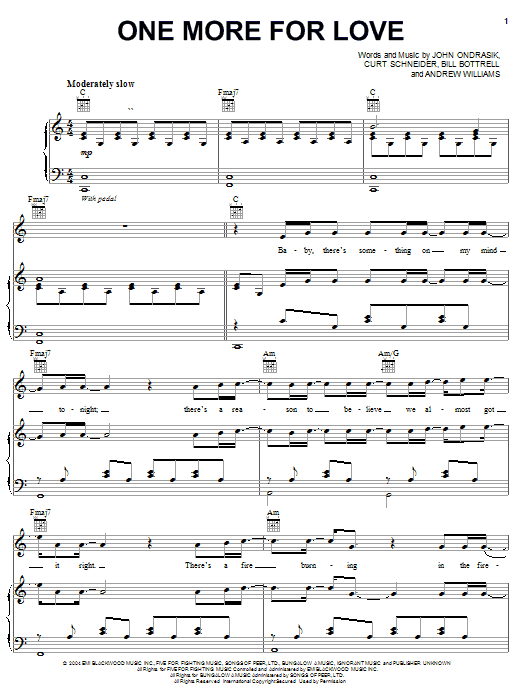 Five For Fighting One More For Love sheet music notes and chords arranged for Piano, Vocal & Guitar Chords (Right-Hand Melody)