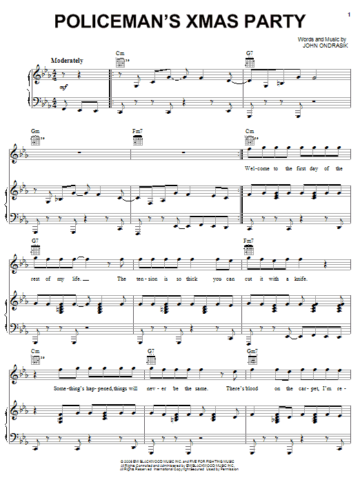 Learn to play Five For Fighting Policeman's Xmas Party sheet music for Piano, Vocal & Guitar Chords (Right-Hand Melody) in minutes. Price: 7.8900$ Five For Fighting Policeman's Xmas Party sheet music notes and chords arranged for Piano, Vocal & Guitar Chords (Right-Hand Melody)