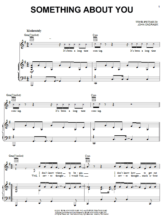 Five For Fighting Something About You sheet music notes and chords arranged for Piano, Vocal & Guitar Chords (Right-Hand Melody)