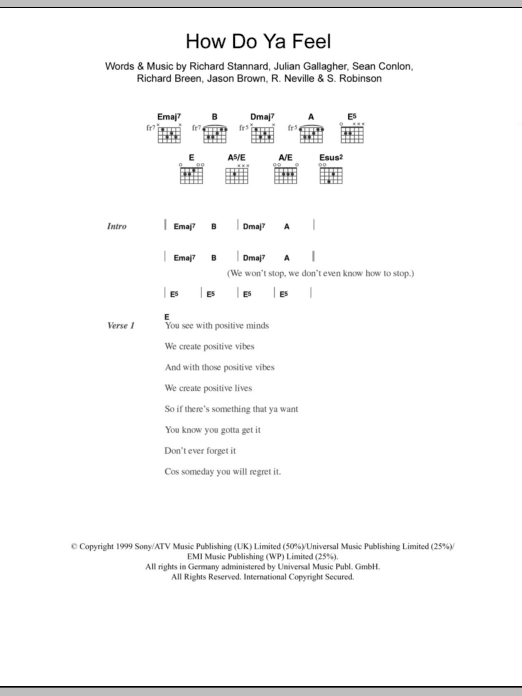 Five How Do Ya Feel sheet music notes and chords. Download Printable PDF.