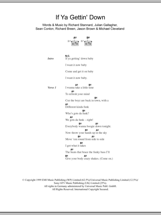 Five If Ya Gettin' Down sheet music notes and chords. Download Printable PDF.