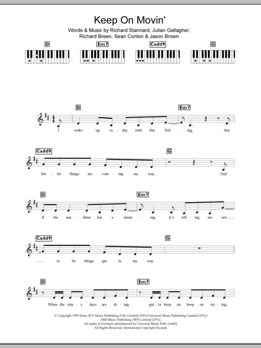 Learn to play Five Keep On Movin' sheet music for Piano Chords/Lyrics in minutes. Price: 3.9900$ Five Keep On Movin' sheet music notes and chords arranged for Piano Chords/Lyrics