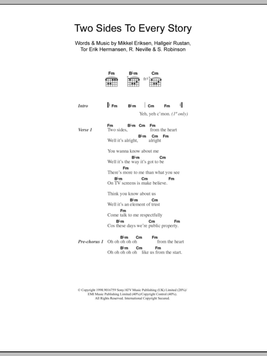 Learn to play Five Two Sides To Every Story sheet music for Guitar Chords/Lyrics in minutes. Price: 4.4900$ Five Two Sides To Every Story sheet music notes and chords arranged for Guitar Chords/Lyrics