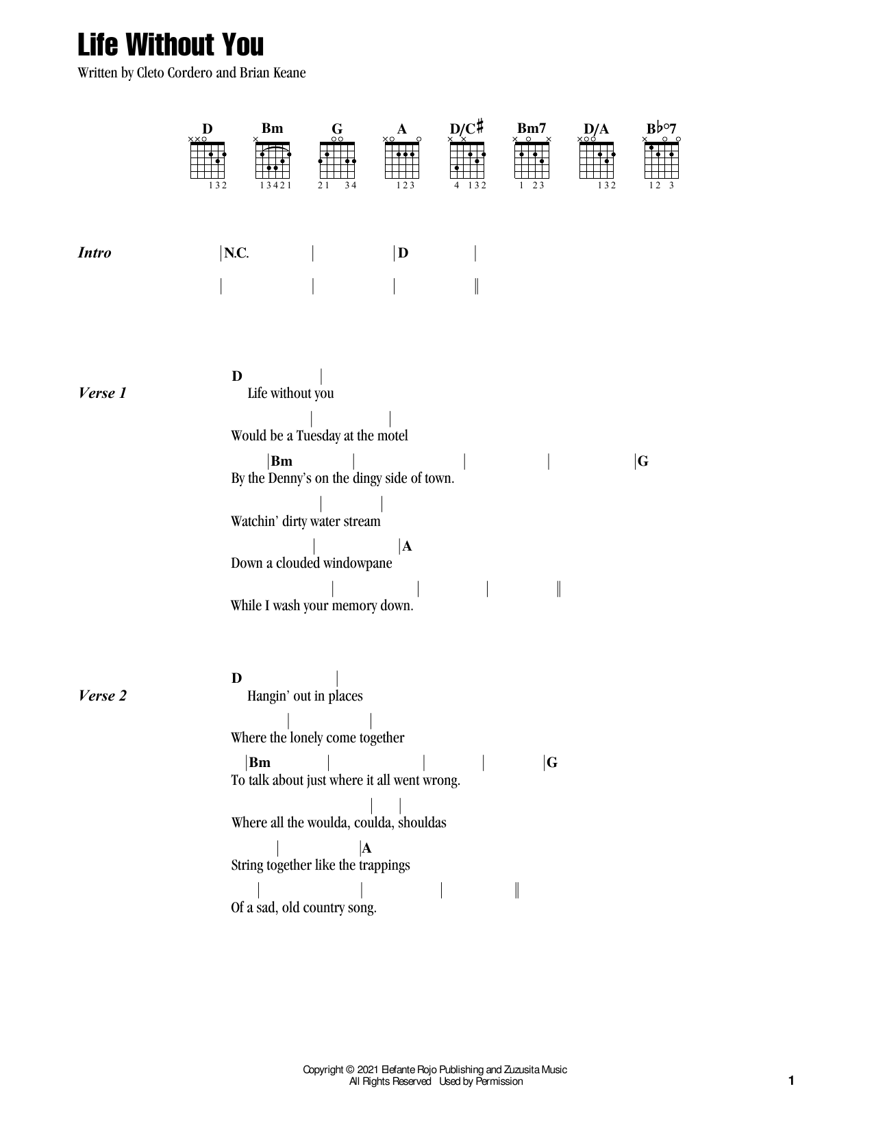 Flatland Cavalry Life Without You sheet music notes and chords. Download Printable PDF.