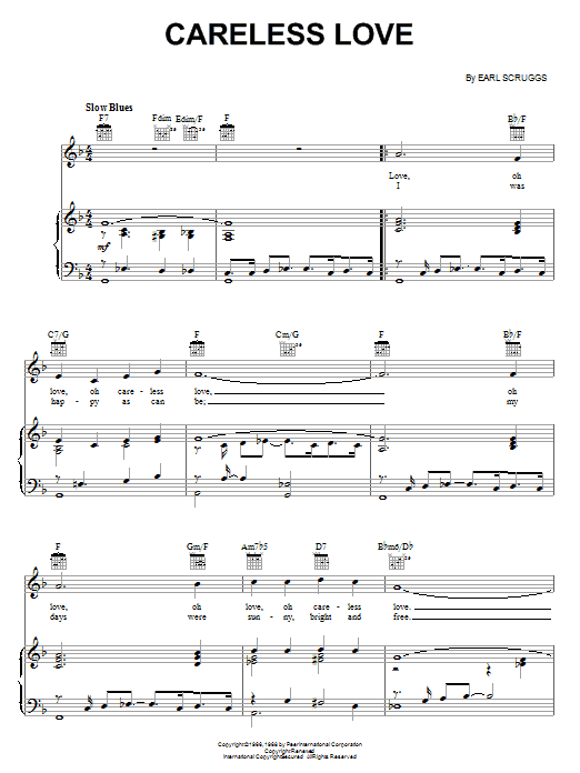 Flatt & Scruggs Careless Love sheet music notes and chords arranged for Piano, Vocal & Guitar Chords (Right-Hand Melody)