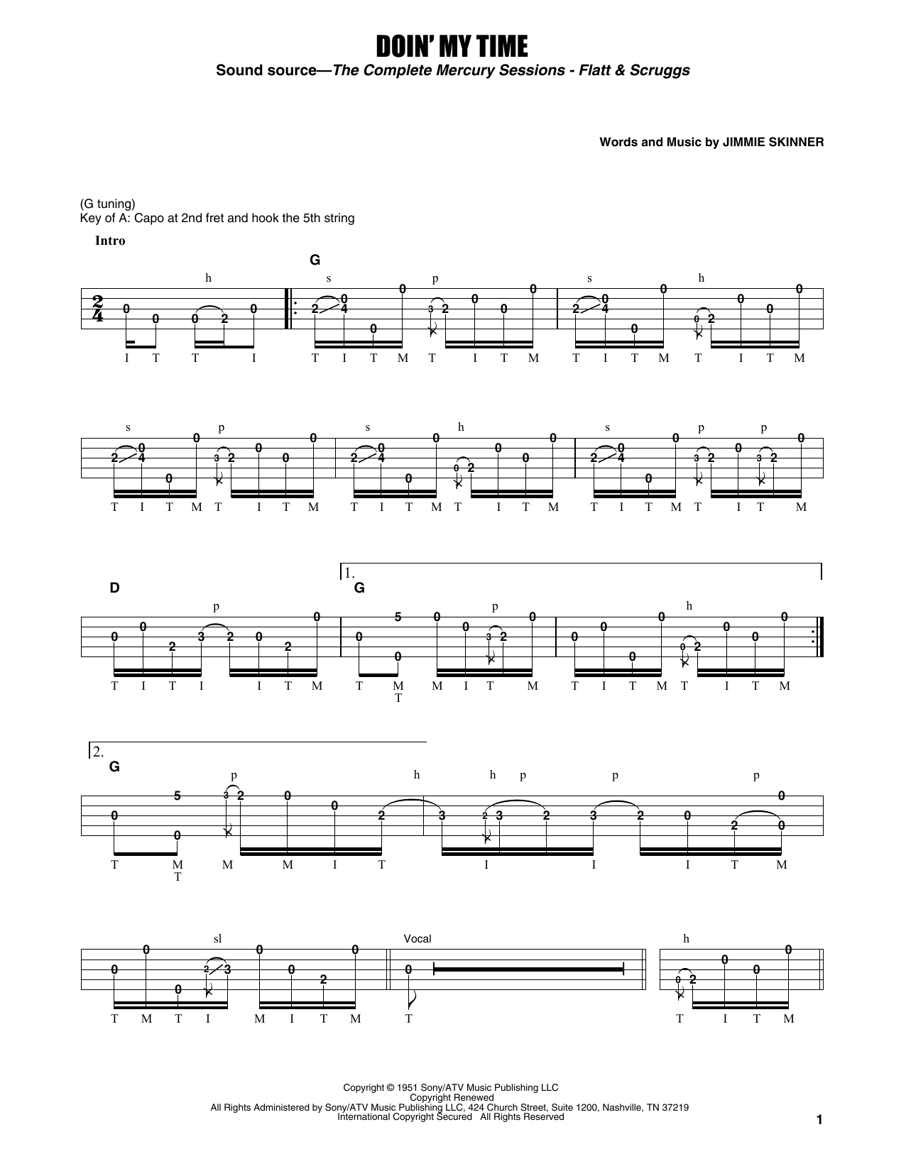 Flatt & Scruggs Doin' My Time sheet music notes and chords. Download Printable PDF.