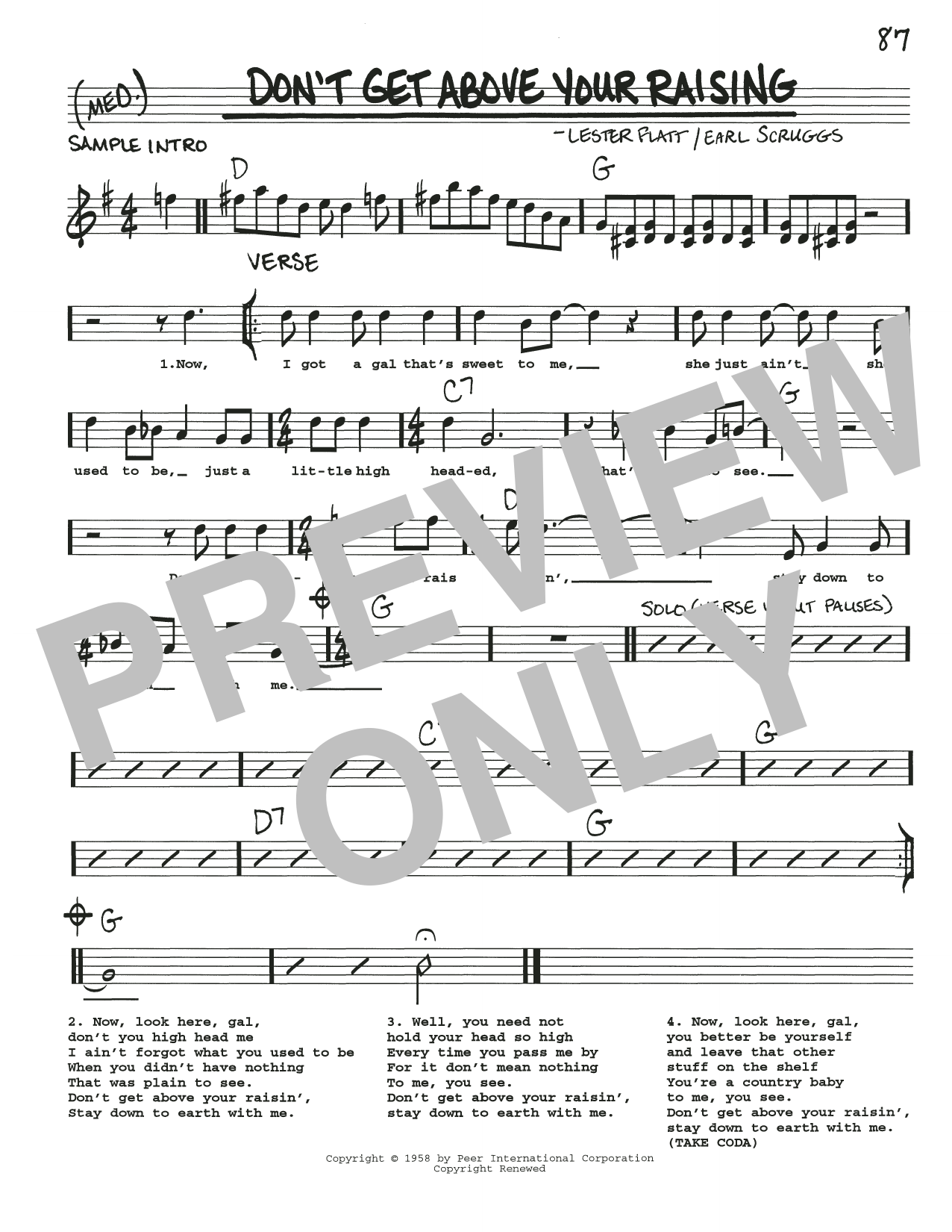 Flatt & Scruggs Don't Get Above Your Raising sheet music notes and chords arranged for Real Book – Melody, Lyrics & Chords