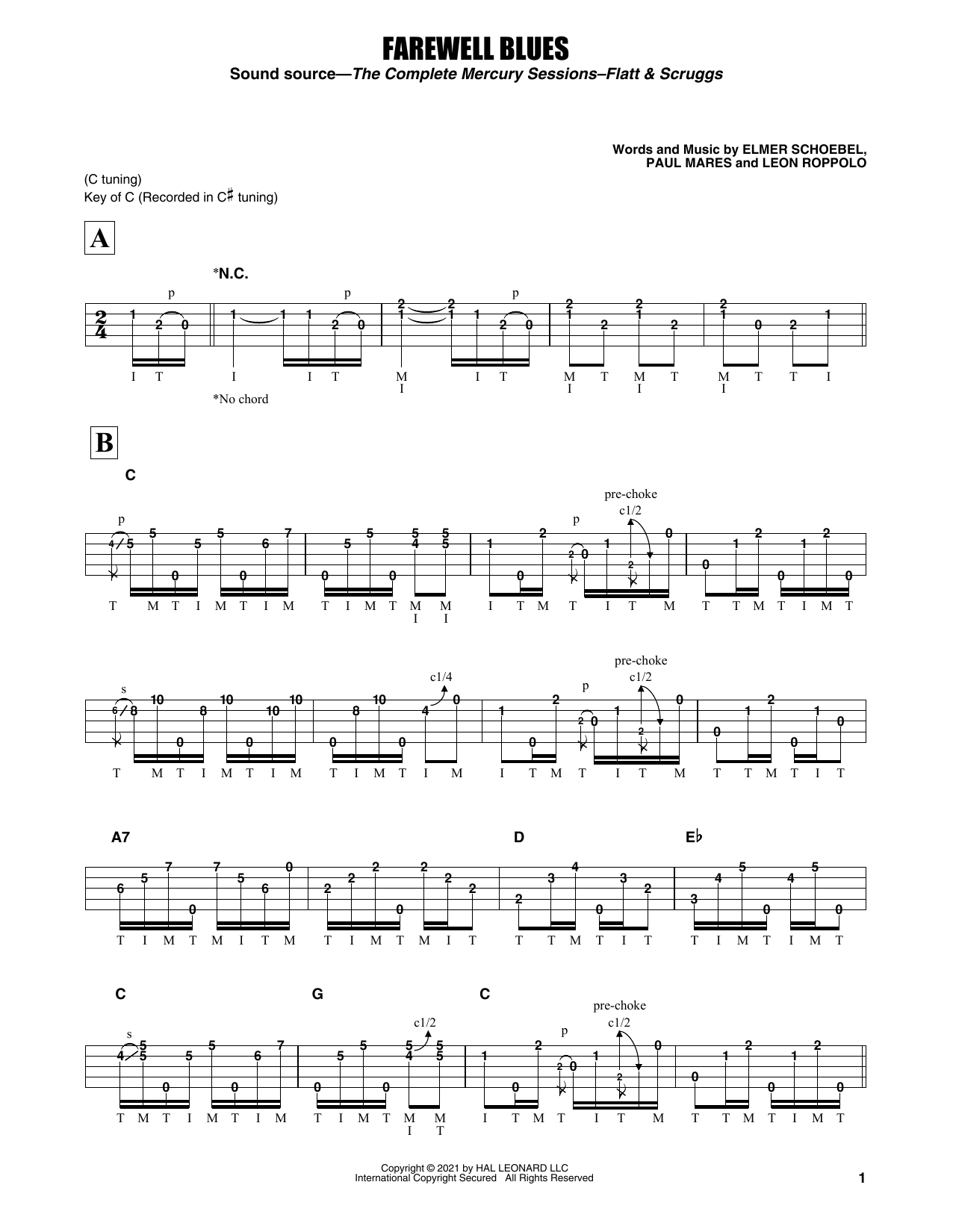 Flatt & Scruggs Farewell Blues sheet music notes and chords. Download Printable PDF.