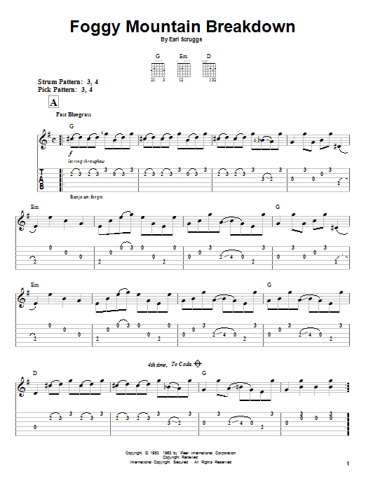 Flatt & Scruggs Foggy Mountain Breakdown sheet music notes and chords. Download Printable PDF.