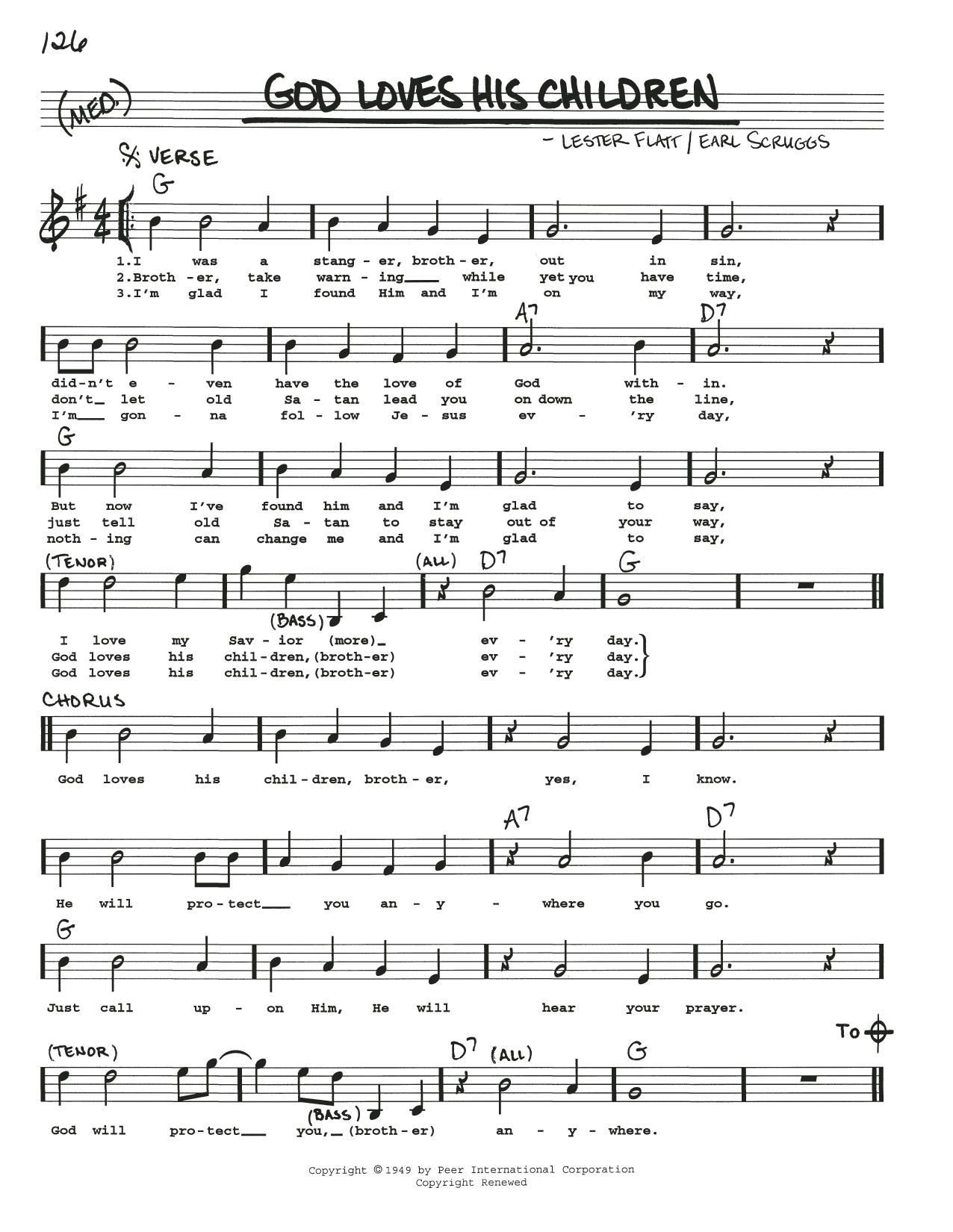 Flatt & Scruggs God Loves His Children sheet music notes and chords arranged for Real Book – Melody, Lyrics & Chords