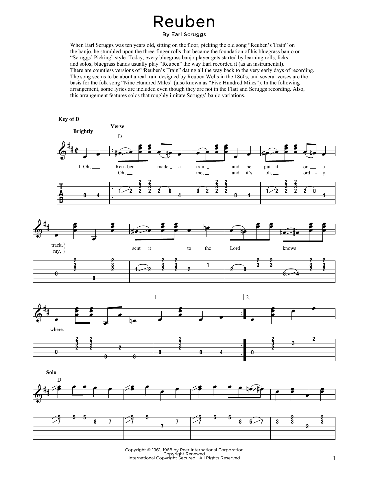 Flatt & Scruggs Reuben (arr. Fred Sokolow) sheet music notes and chords. Download Printable PDF.