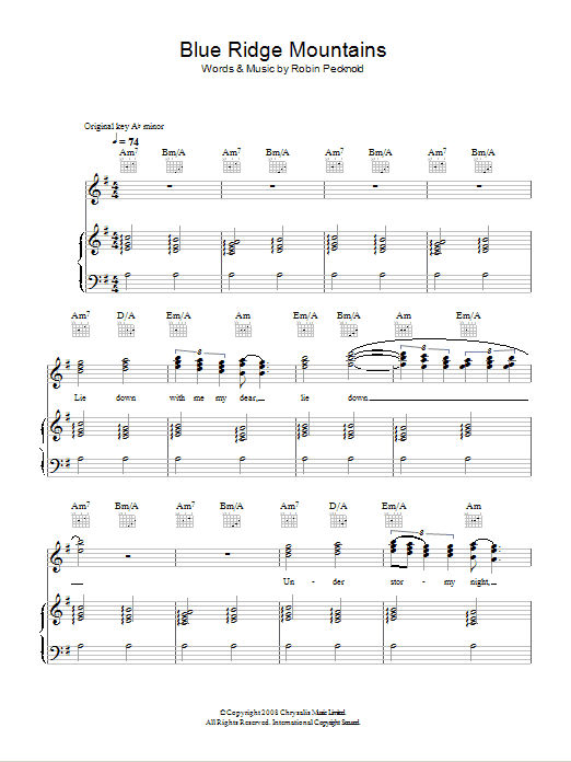 Learn to play Fleet Foxes Blue Ridge Mountains sheet music for Piano, Vocal & Guitar Chords in minutes. Price: 7.8900$ Fleet Foxes Blue Ridge Mountains sheet music notes and chords arranged for Piano, Vocal & Guitar Chords
