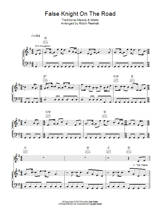 Learn to play Fleet Foxes False Knight On The Road sheet music for Piano, Vocal & Guitar Chords in minutes. Price: 7.8900$ Fleet Foxes False Knight On The Road sheet music notes and chords arranged for Piano, Vocal & Guitar Chords