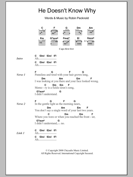 Fleet Foxes He Doesn't Know Why sheet music notes and chords. Download Printable PDF.