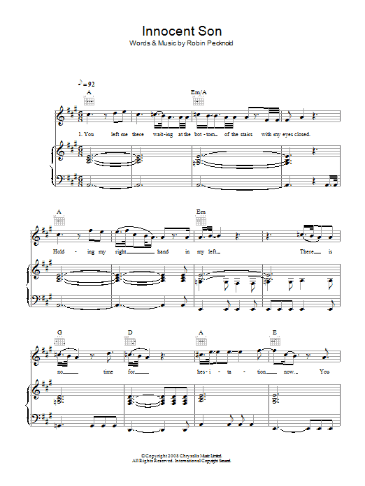 Learn to play Fleet Foxes Innocent Son sheet music for Piano, Vocal & Guitar Chords in minutes. Price: 7.8900$ Fleet Foxes Innocent Son sheet music notes and chords arranged for Piano, Vocal & Guitar Chords