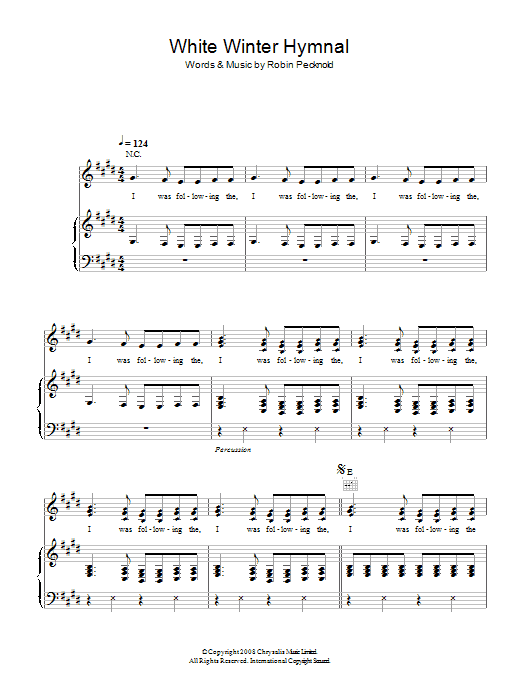 Fleet Foxes White Winter Hymnal sheet music notes and chords. Download Printable PDF.