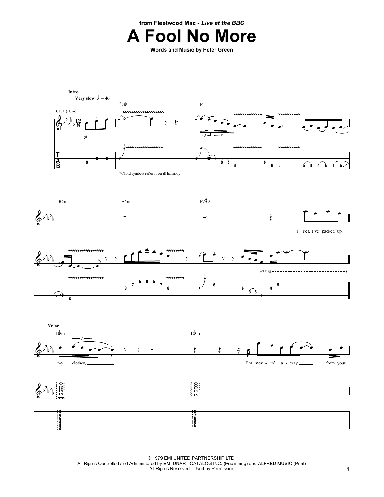 Learn to play Fleetwood Mac A Fool No More sheet music for Guitar Tab in minutes. Price: 7.8900$ Fleetwood Mac A Fool No More sheet music notes and chords arranged for Guitar Tab