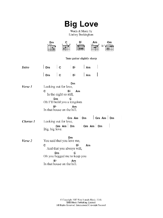 Fleetwood Mac Big Love sheet music notes and chords arranged for Guitar Chords/Lyrics