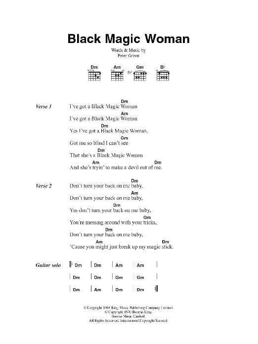 Fleetwood Mac Black Magic Woman sheet music notes and chords. Download Printable PDF.