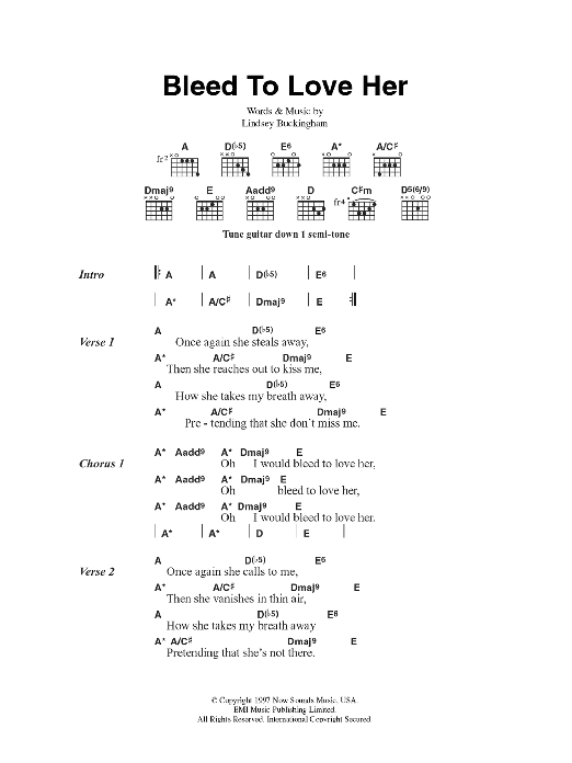 Fleetwood Mac Bleed To Love Her sheet music notes and chords arranged for Guitar Chords/Lyrics