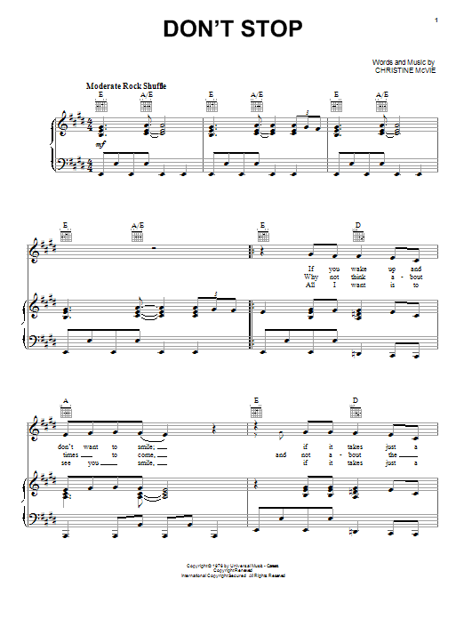 Fleetwood Mac Don't Stop sheet music notes and chords. Download Printable PDF.