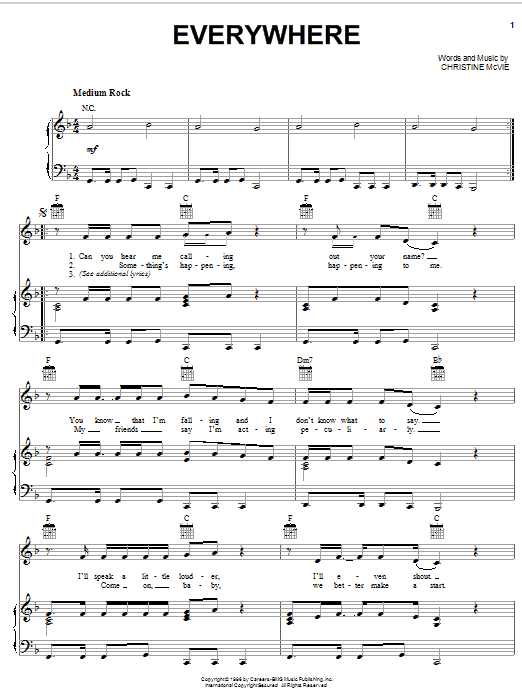 Fleetwood Mac Everywhere sheet music notes and chords. Download Printable PDF.