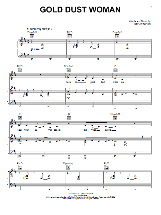 Fleetwood Mac Gold Dust Woman sheet music notes and chords. Download Printable PDF.