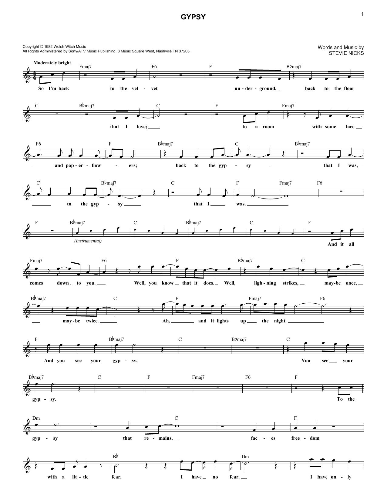 Fleetwood Mac Gypsy sheet music notes and chords. Download Printable PDF.