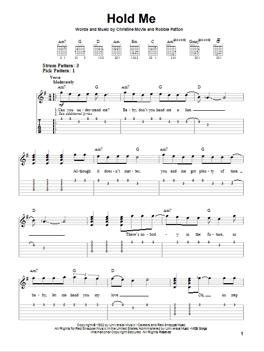 Fleetwood Mac Hold Me sheet music notes and chords. Download Printable PDF.