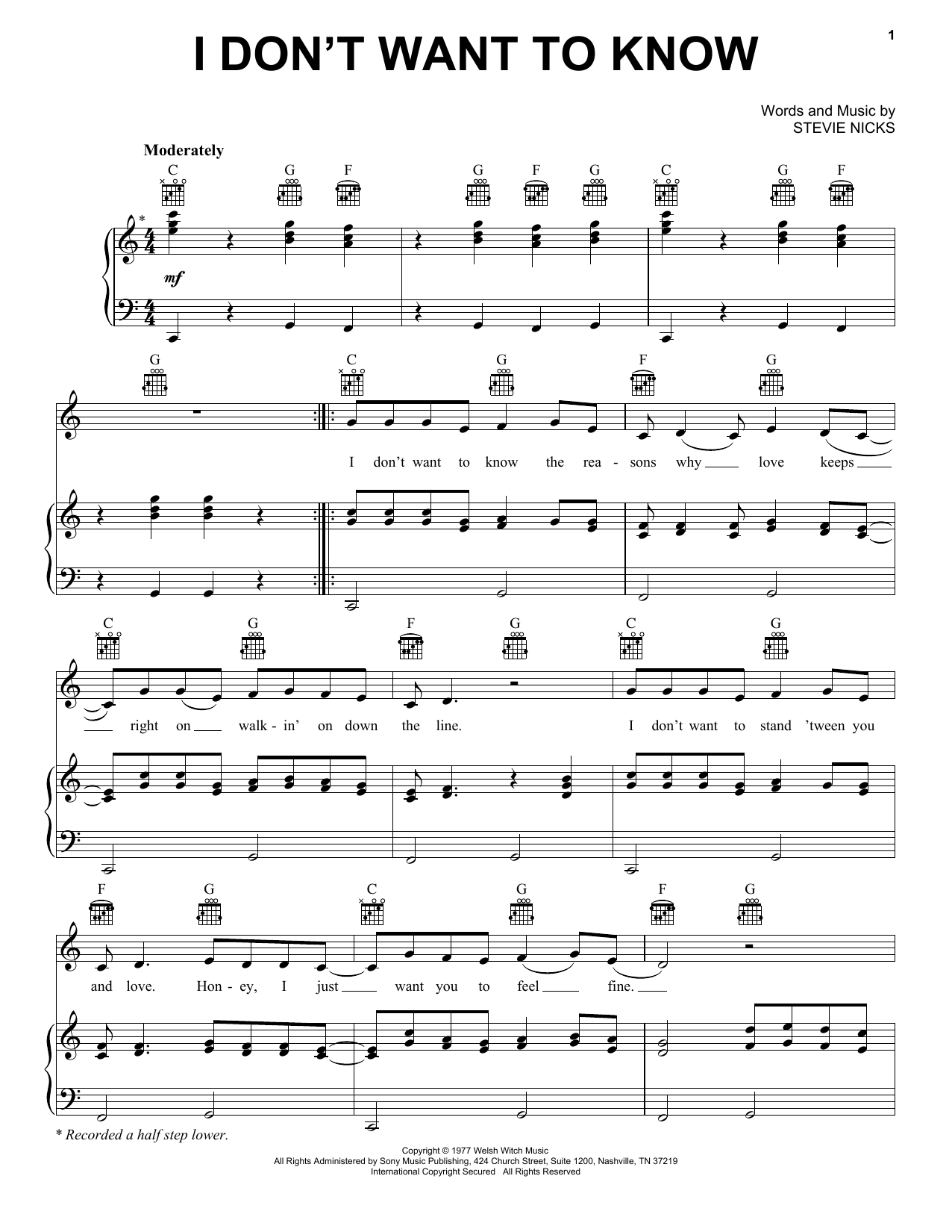 Fleetwood Mac I Don't Want To Know sheet music notes and chords. Download Printable PDF.