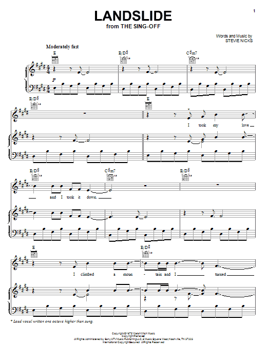 Learn to play Fleetwood Mac Landslide sheet music for Piano, Vocal & Guitar Chords (Right-Hand Melody) in minutes. Price: 7.8900$ Fleetwood Mac Landslide sheet music notes and chords arranged for Piano, Vocal & Guitar Chords (Right-Hand Melody)