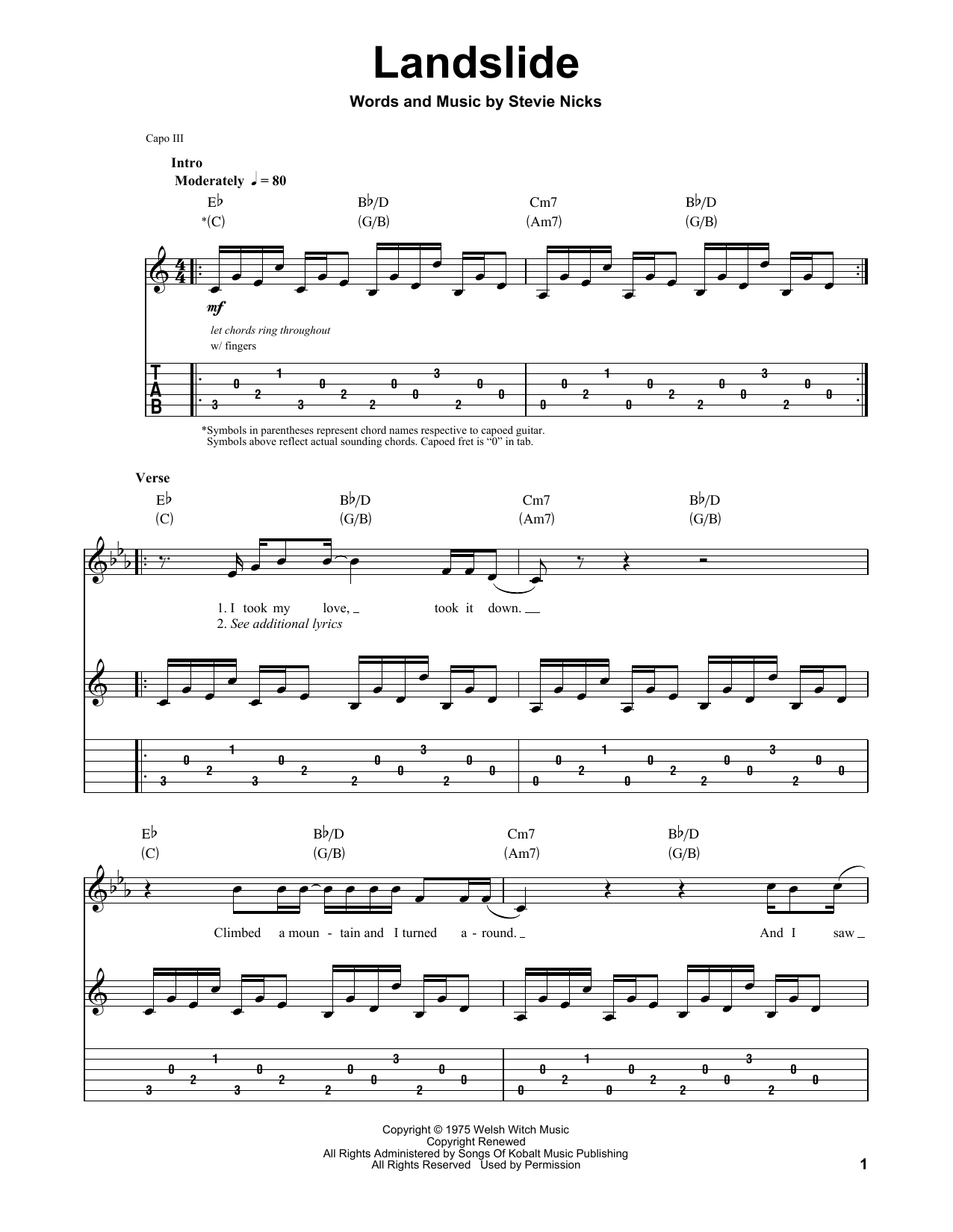 Fleetwood Mac Landslide sheet music notes and chords. Download Printable PDF.