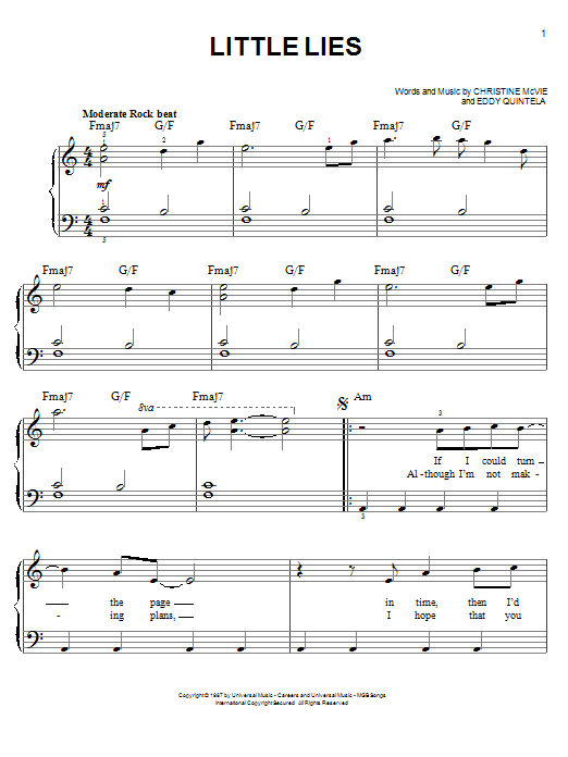 Fleetwood Mac Little Lies sheet music notes and chords. Download Printable PDF.