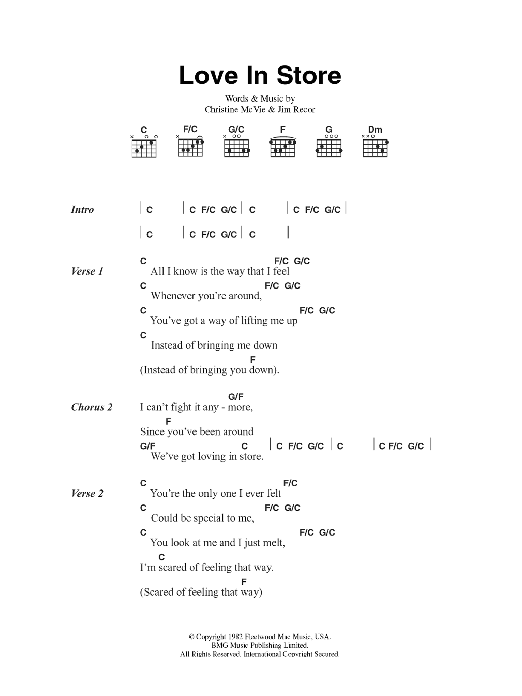 Fleetwood Mac Love In Store sheet music notes and chords arranged for Piano, Vocal & Guitar Chords (Right-Hand Melody)