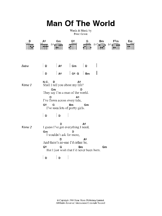 Fleetwood Mac Man Of The World sheet music notes and chords. Download Printable PDF.