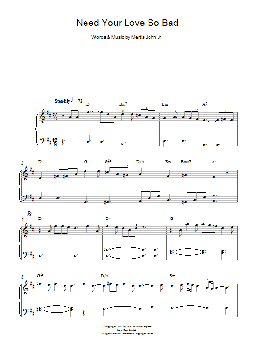 Fleetwood Mac Need Your Love So Bad sheet music notes and chords. Download Printable PDF.