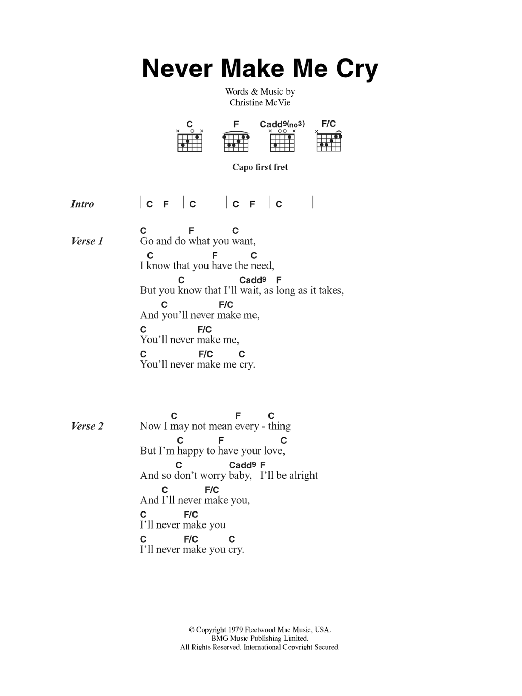 Fleetwood Mac Never Make Me Cry sheet music notes and chords. Download Printable PDF.