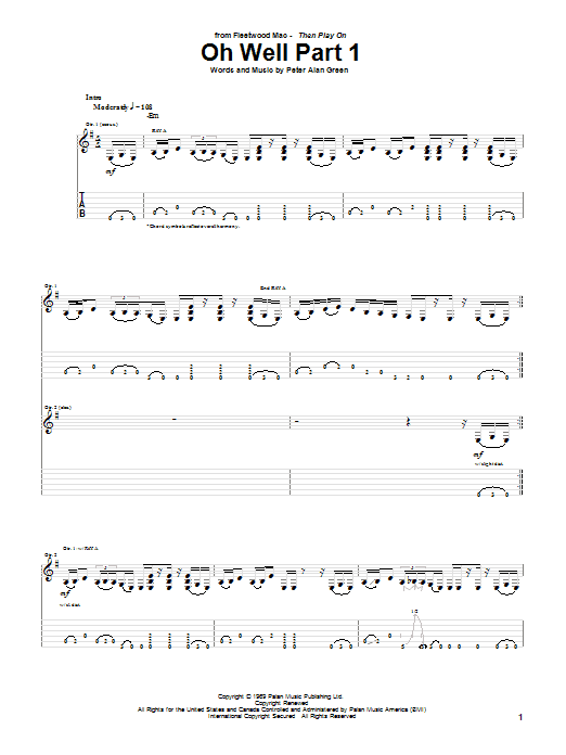 Fleetwood Mac Oh Well Part 1 sheet music notes and chords. Download Printable PDF.