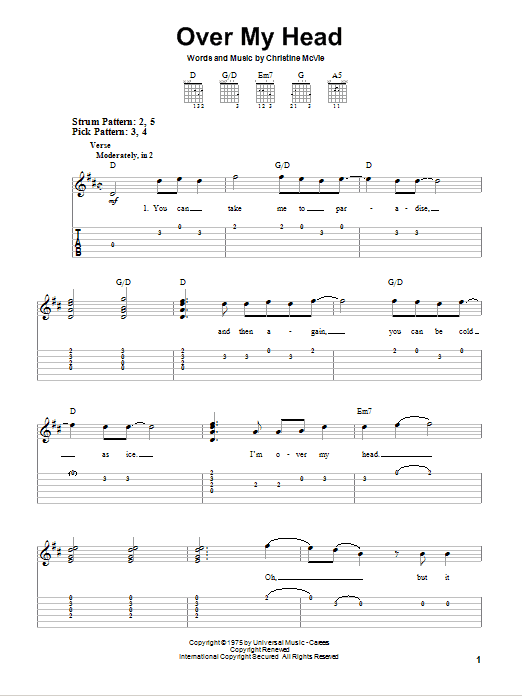 Fleetwood Mac Over My Head sheet music notes and chords. Download Printable PDF.