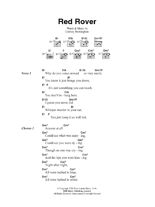 Fleetwood Mac Red Rover sheet music notes and chords. Download Printable PDF.