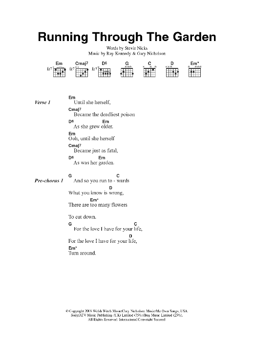 Fleetwood Mac Running Through The Garden sheet music notes and chords. Download Printable PDF.