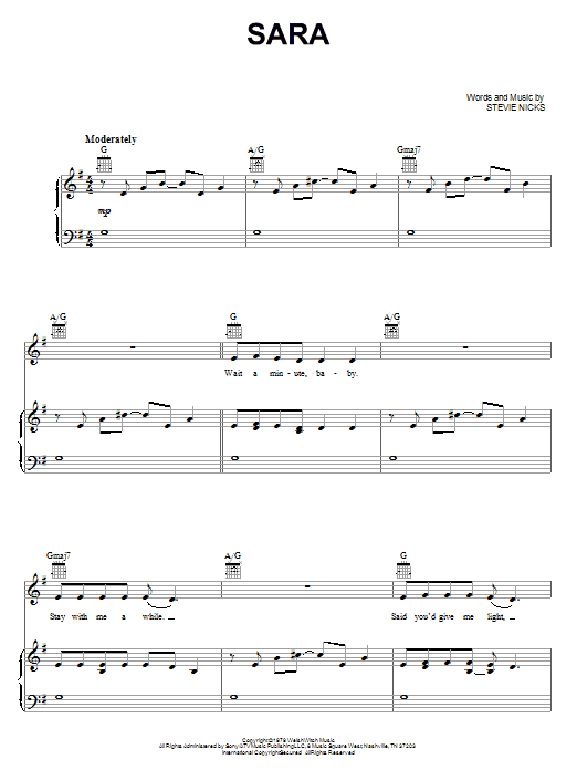 Fleetwood Mac Sara sheet music notes and chords. Download Printable PDF.