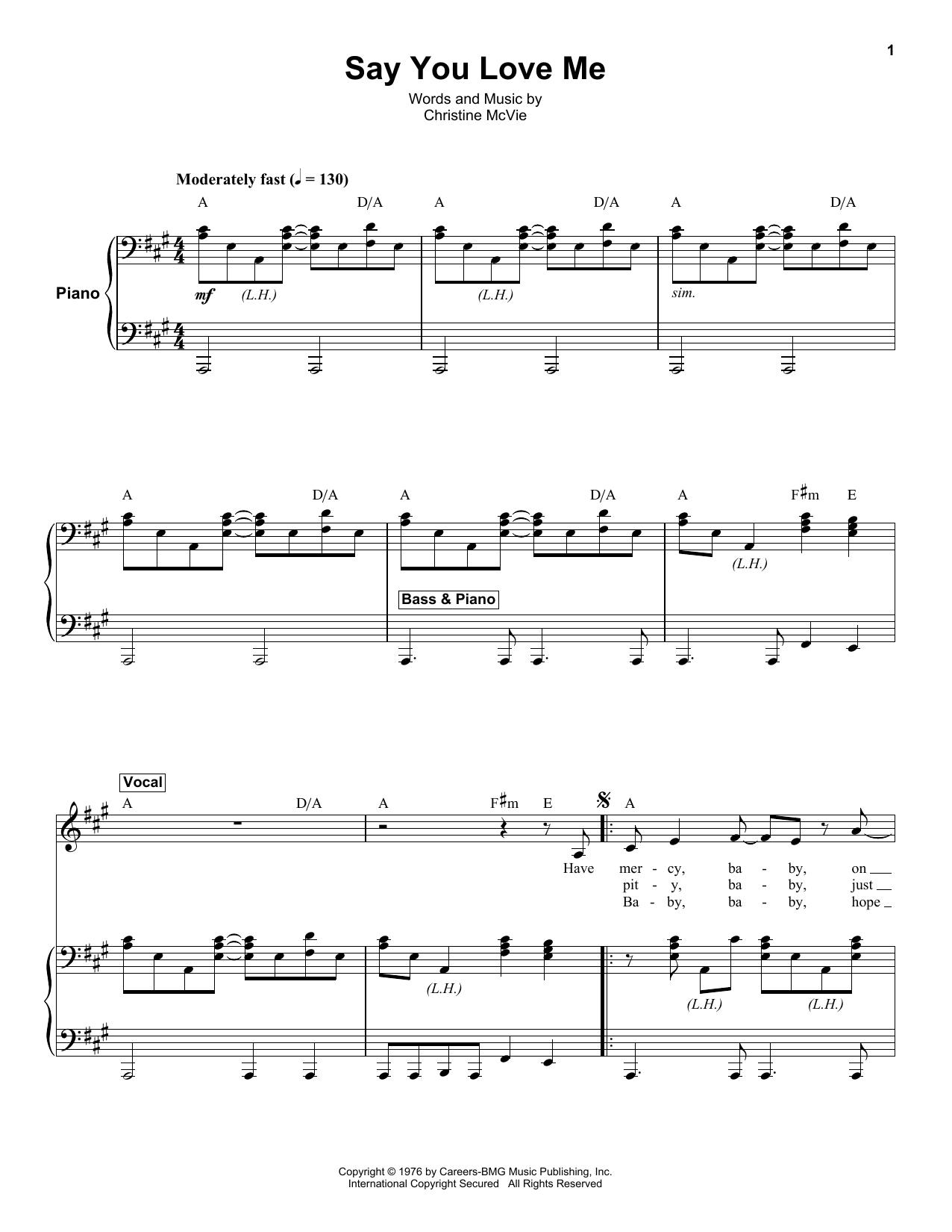 Fleetwood Mac Say You Love Me sheet music notes and chords. Download Printable PDF.