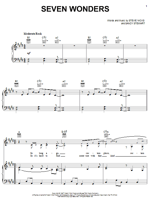Learn to play Fleetwood Mac Seven Wonders sheet music for Guitar Chords/Lyrics in minutes. Price: 4.4900$ Fleetwood Mac Seven Wonders sheet music notes and chords arranged for Guitar Chords/Lyrics