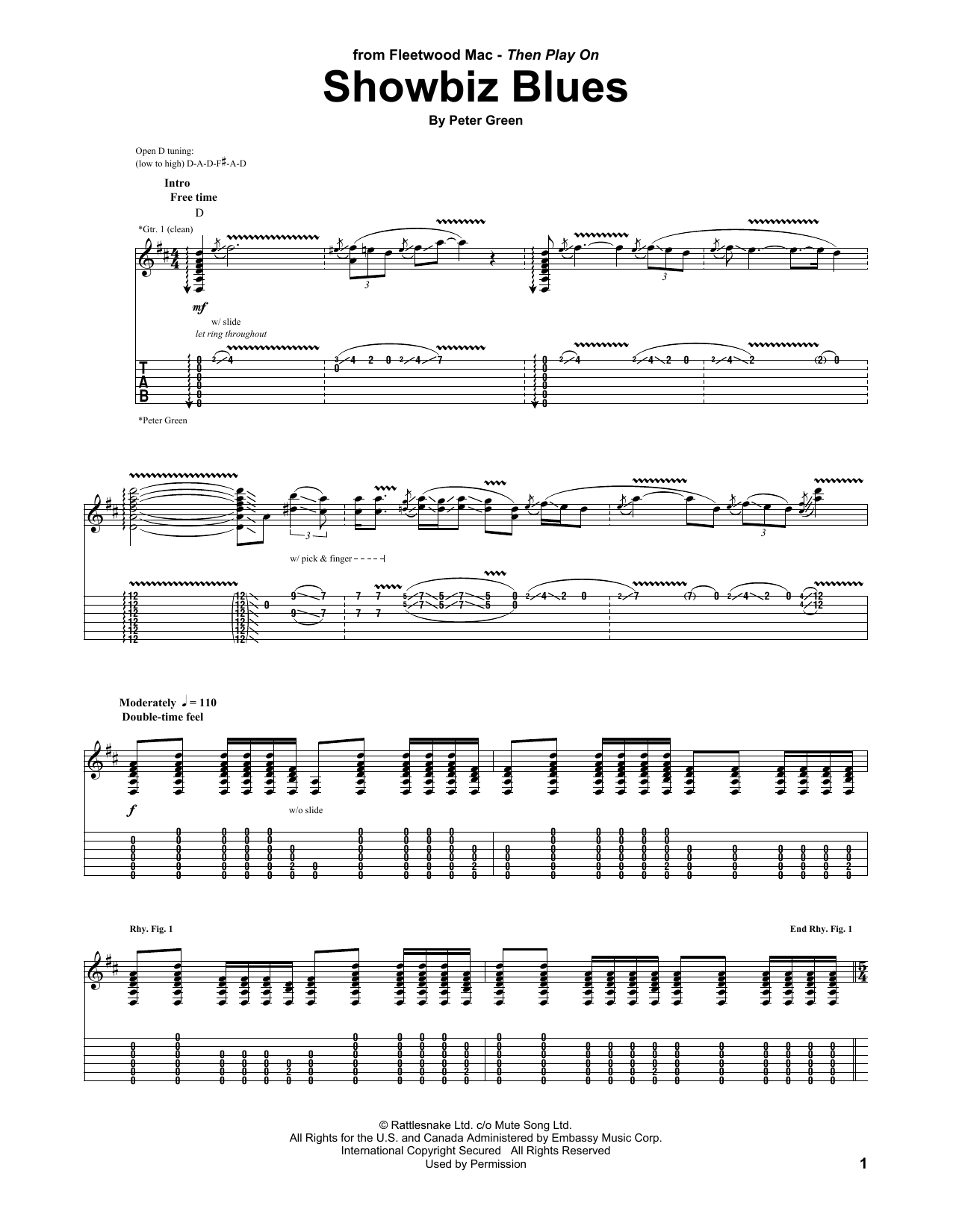 Fleetwood Mac Showbiz Blues sheet music notes and chords arranged for Guitar Tab