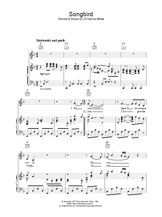 Fleetwood Mac Songbird sheet music notes and chords. Download Printable PDF.