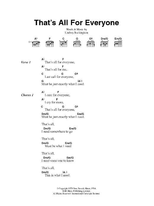 Fleetwood Mac That's All For Everyone sheet music notes and chords. Download Printable PDF.