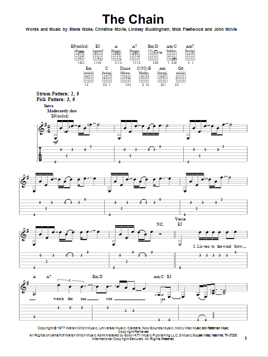 Fleetwood Mac The Chain sheet music notes and chords. Download Printable PDF.