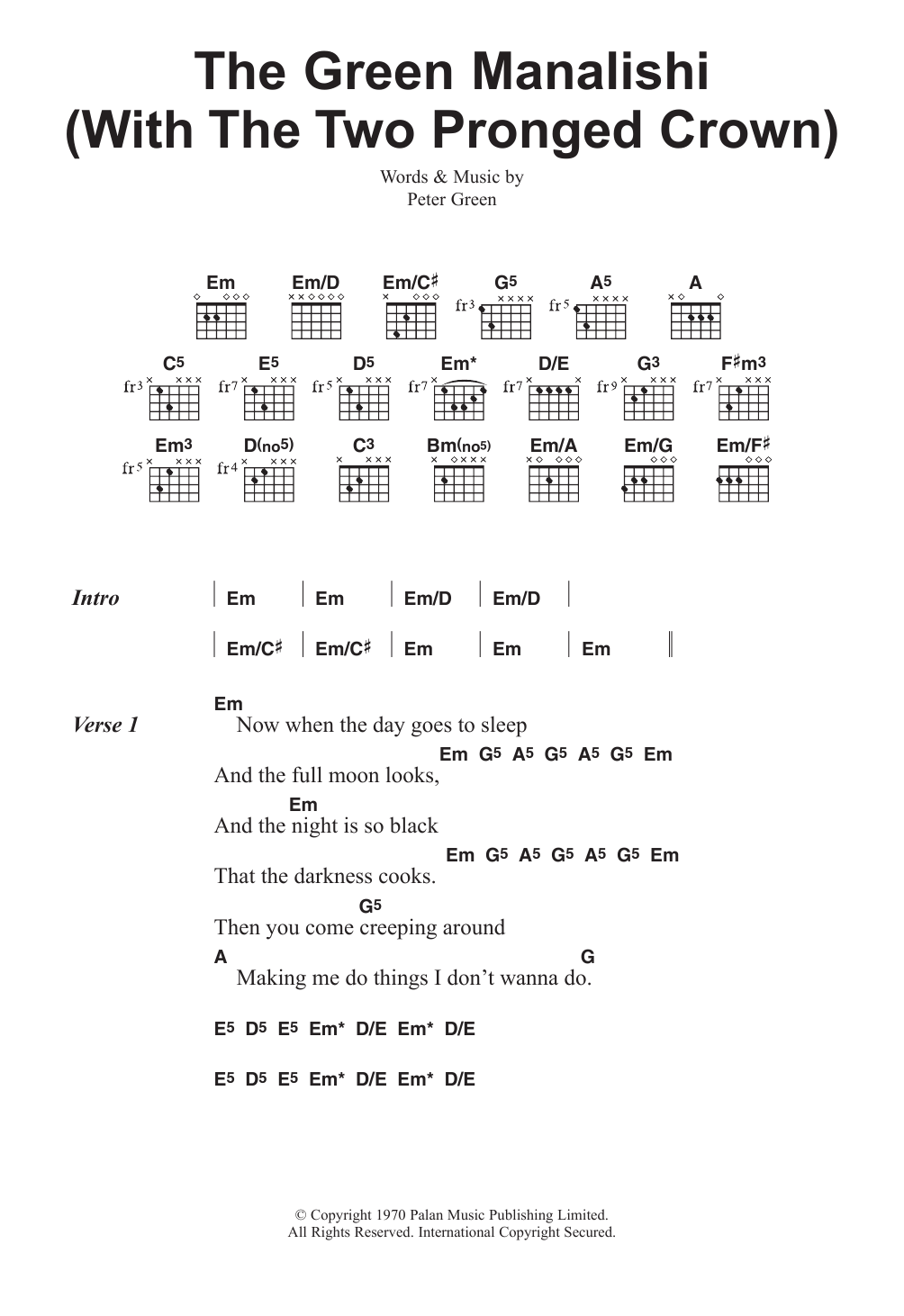 Fleetwood Mac The Green Manalishi (With The Two Pronged Crown) sheet music notes and chords. Download Printable PDF.