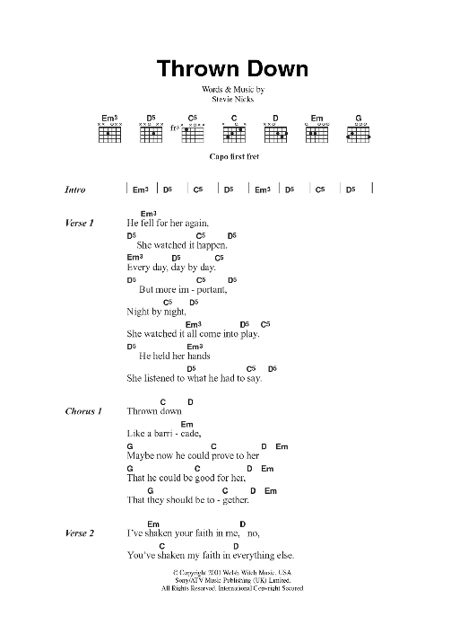 Learn to play Fleetwood Mac Thrown Down sheet music for Guitar Chords/Lyrics in minutes. Price: 4.4900$ Fleetwood Mac Thrown Down sheet music notes and chords arranged for Guitar Chords/Lyrics